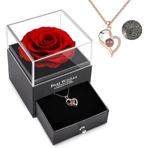 ROSA ETERNA CON COLLAR - TE AMO EN 100 IDIOMAS