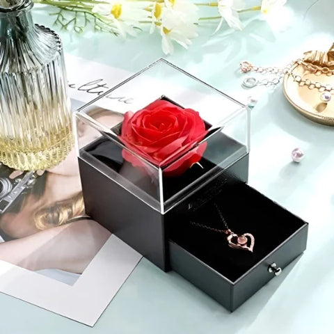 ROSA ETERNA CON COLLAR - TE AMO EN 100 IDIOMAS