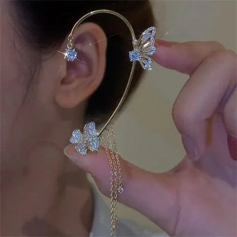 PAPILIO ELEGANCE - PAR DE ARETES PARA DAMA IZQUIERDO Y DERECHO SIN PERFORACION (COLOR AL AZAR: PLATEADO / DORADO)